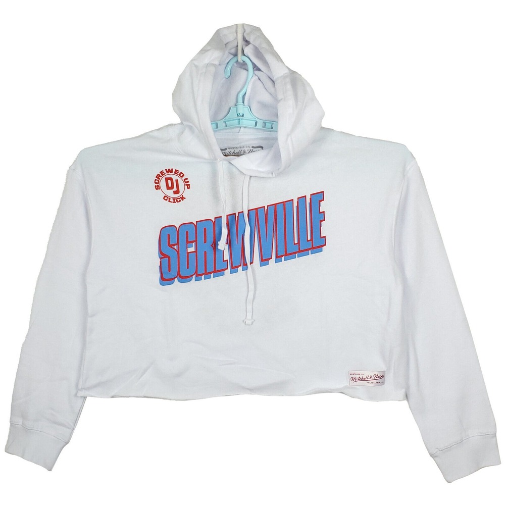Screwville DJ Screw Mitchell & Ness Large Womens Crop Top Hoodie White NWT